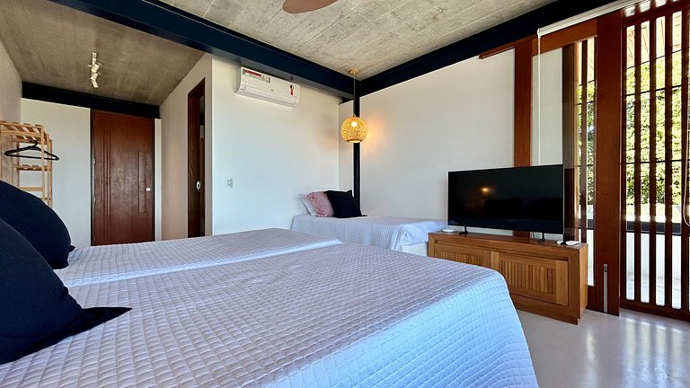 Vista mar, casa moderna e condomínio costeiro