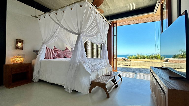 Vista mar, casa moderna e condomínio costeiro