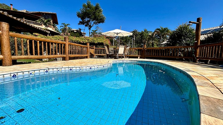Piscina, churrasqueira e vista mar/montanha